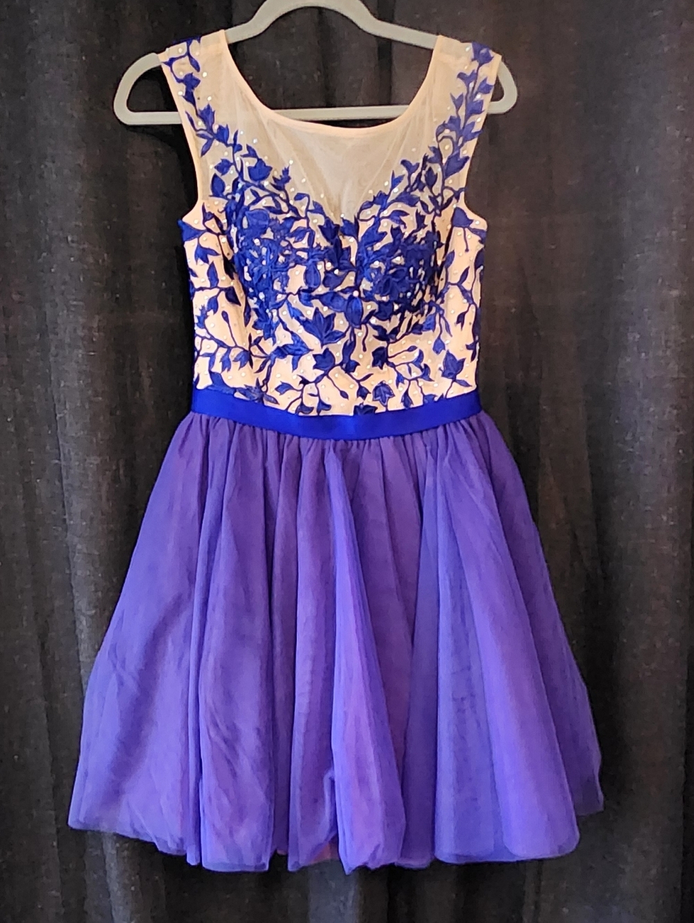 Sherri Hill Embroidered Tulle Formal Dress | Size 6 | Blue & Purple